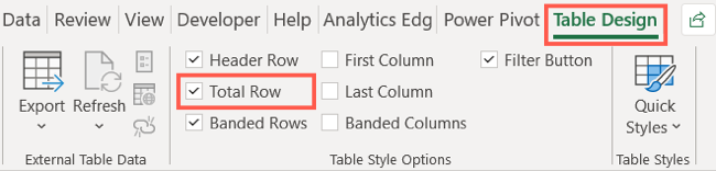 excel for mac add total row